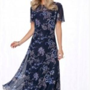 V Back Flower Print Round Neck Dress, Dress,